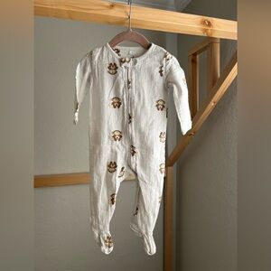 aden + anais White and Brown Monkey Print Kids One Piece Footie